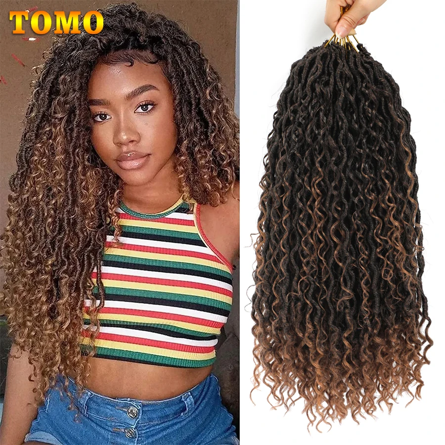 

TOMO Boho Goddess Locs Crochet Hair 18 Inch River Locs Goddess Faux Locs Braids Curly Wavy Synthetic Braiding Hair Extensions