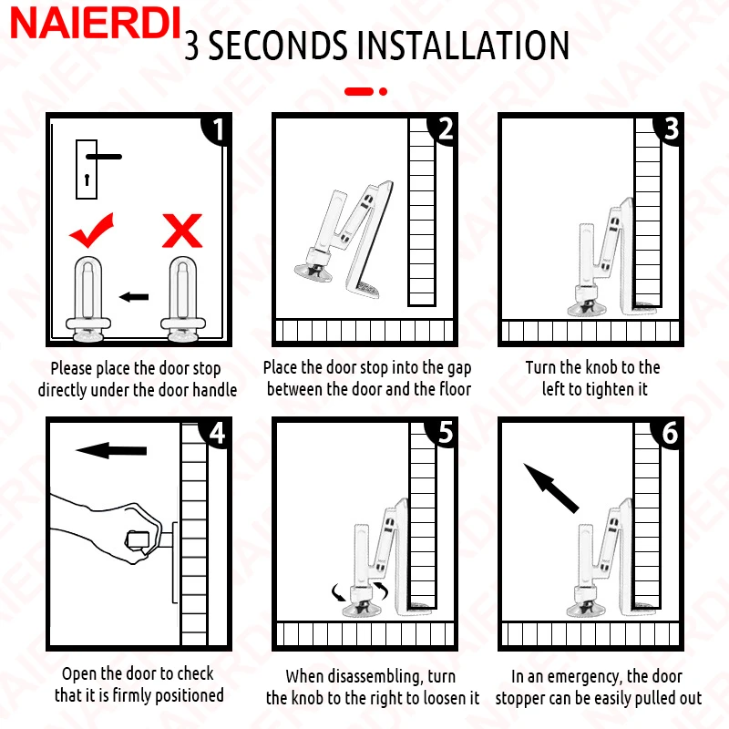 NAIERDI Security Door Stopper Portable Anti-Slip Door Lockdown Security Device Stop Safety Hotel Apartment Travel
