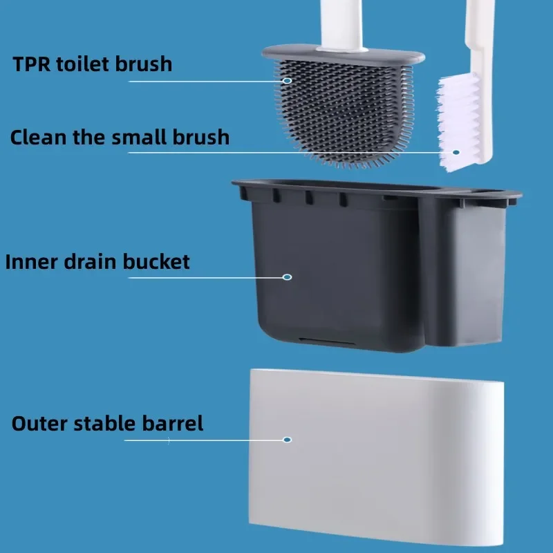 Description Picture 6 of itemWall Hanging Toilet Brush with Holder Long Handled Silicone Toilet Brush Soft Bristles WC Cleaning Brush Bathroom