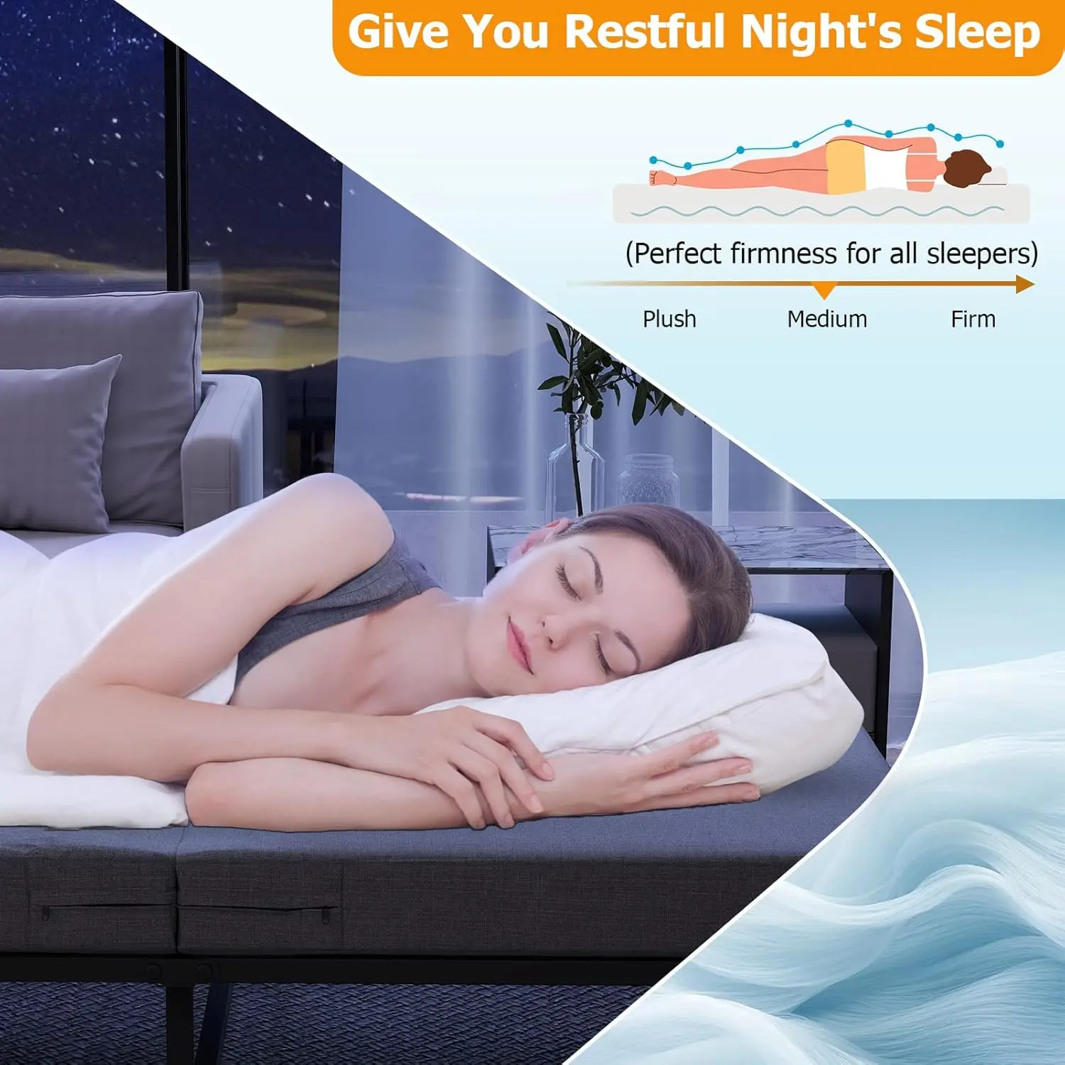 Folding Bed with Mattress for Adults, Twin Size, Portable Foldable Roll Away Bed on Wheels, Memory Foam Mattress