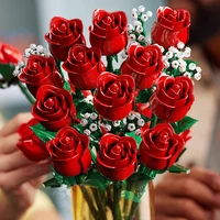 968PC Romantic Rose Flower Bouquet Building Blocks Creative Home Desk Plant Decoration Assemble Bricks Toys For Gifts Girls Lady 1