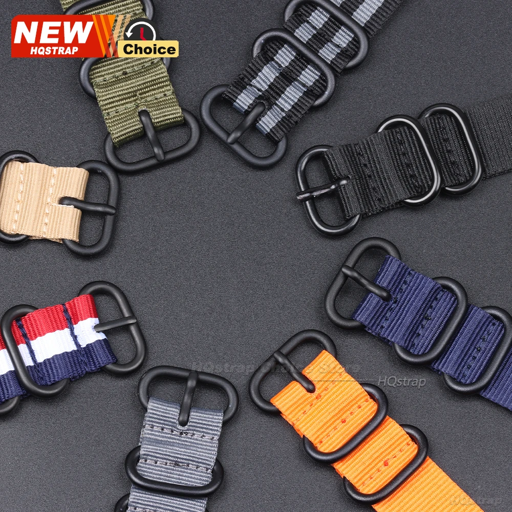 Elegant Black Nylon Woven Watch Strap with Fine Steel Buckle