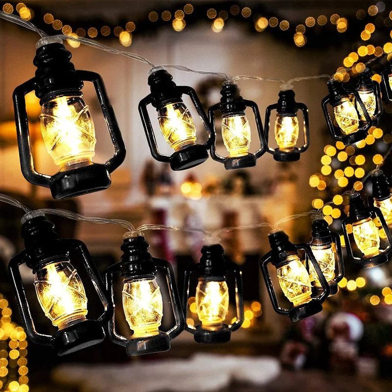 

10 LED Kerosene Oil Lamp Battery Powered Light Up Lantern Hanging Camping LED Garland String Party Kerosene Decoration