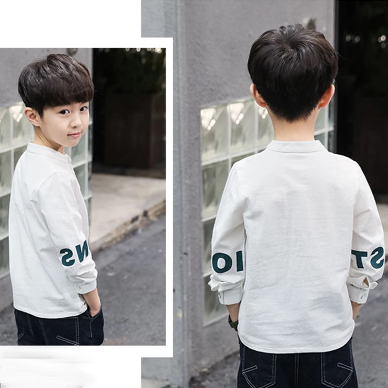 Spring Fashion Cotton Long Sleeve Boys Shirt With Turn Down
