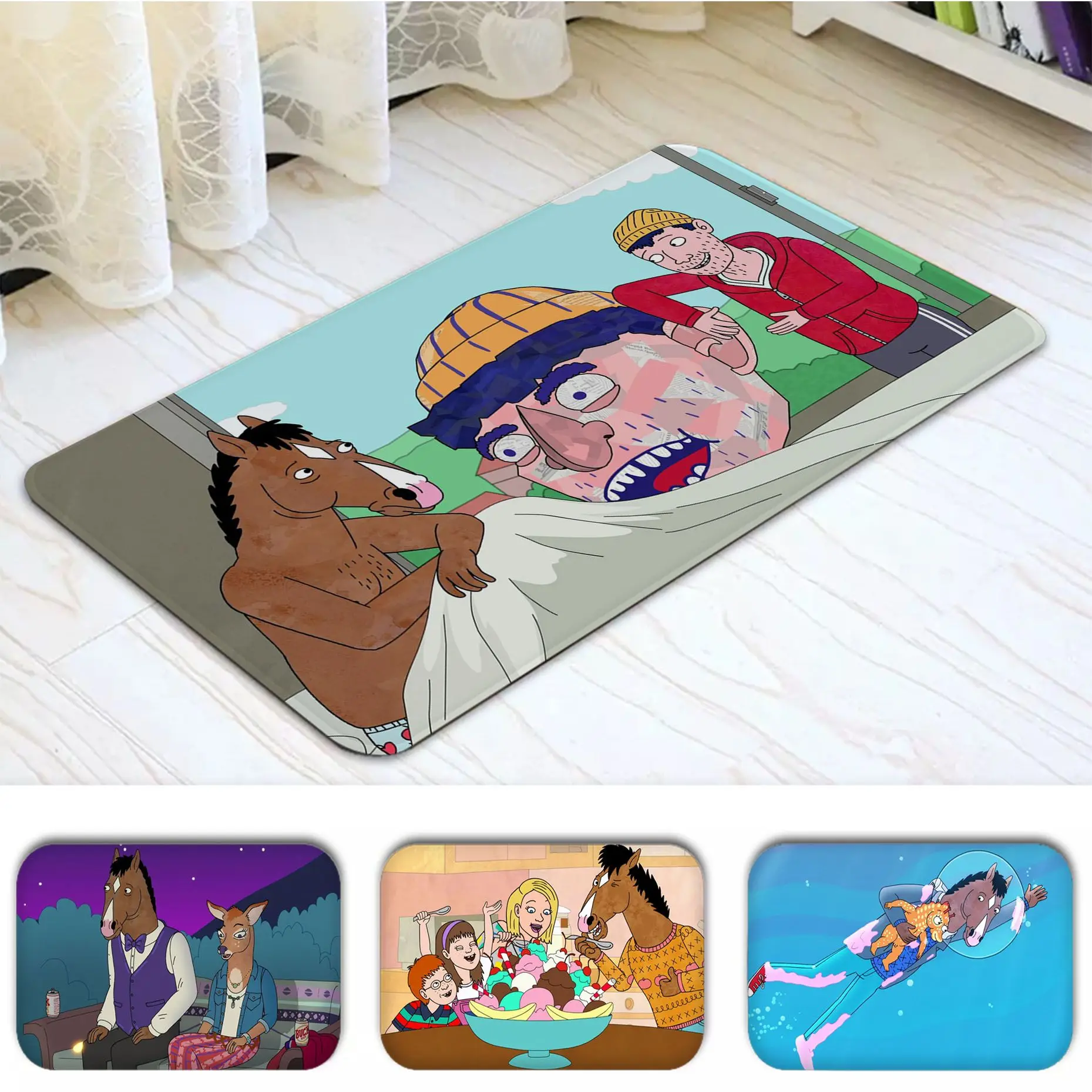 

Cartoon B-Bojack H-Horseman Floor Mat Room Mats Cheaper Anti-slip Modern Living Room Balcony Printed Modern Home Decor