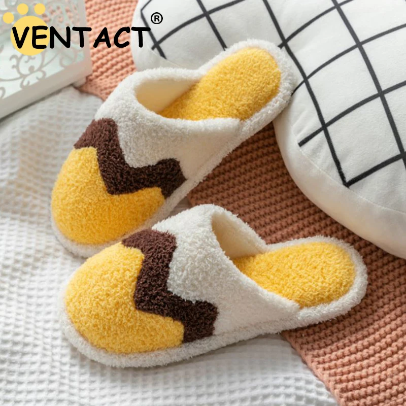 

VENTACT 2023 New Winter Slippers For Women Warm Fur Mix-Color Homewear Shoes Men Non-Slip Plush House Indoor Couple Cotton Shoe
