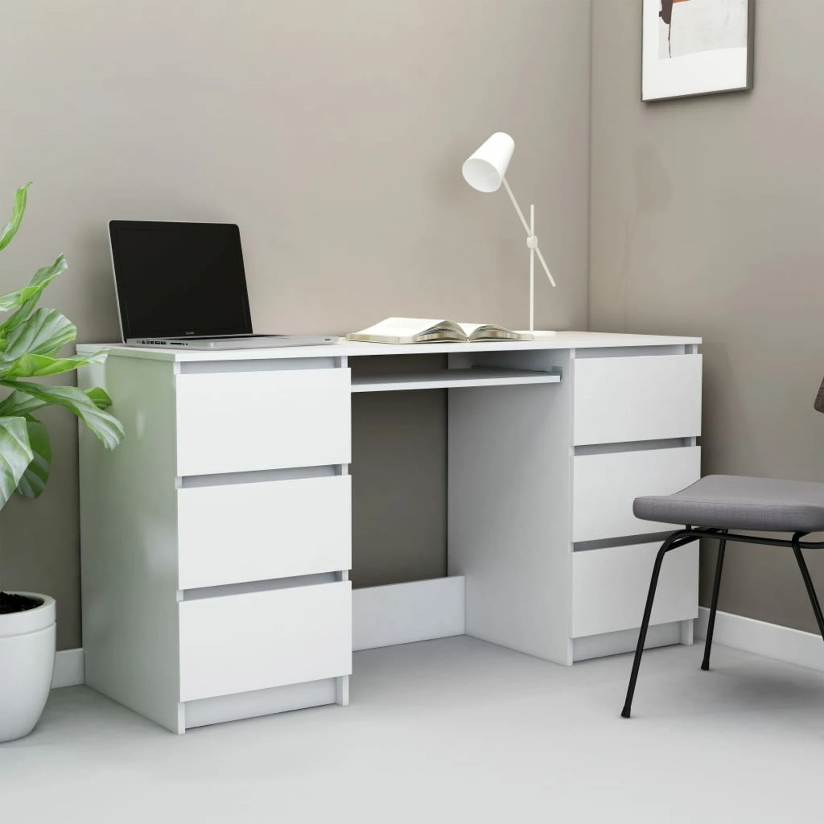 home office desk Writing Desk White 55.1"x19.7"x30.3" Chipboard top Office Furniture