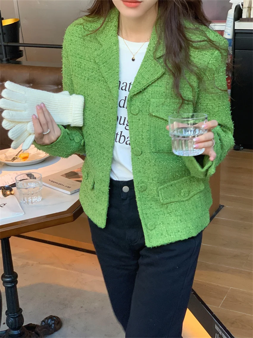 Arazooyi Elegant Office Lady Blazers Women Chic Slim Tweed Autumn 2023 New Arrival Daily Gentle High Street Work Wear Coats
