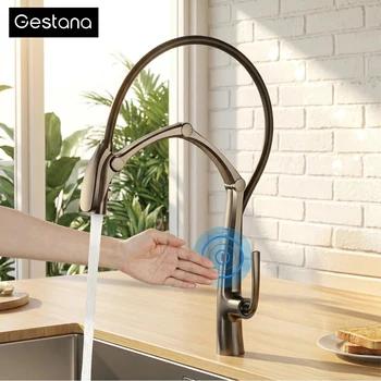Luxury Gunmetal Brass Kitchen Faucet with LED Display,Sensor&Pull-Out 3-Function Spray,Touchless High Pressure Water-Saving Tap 1