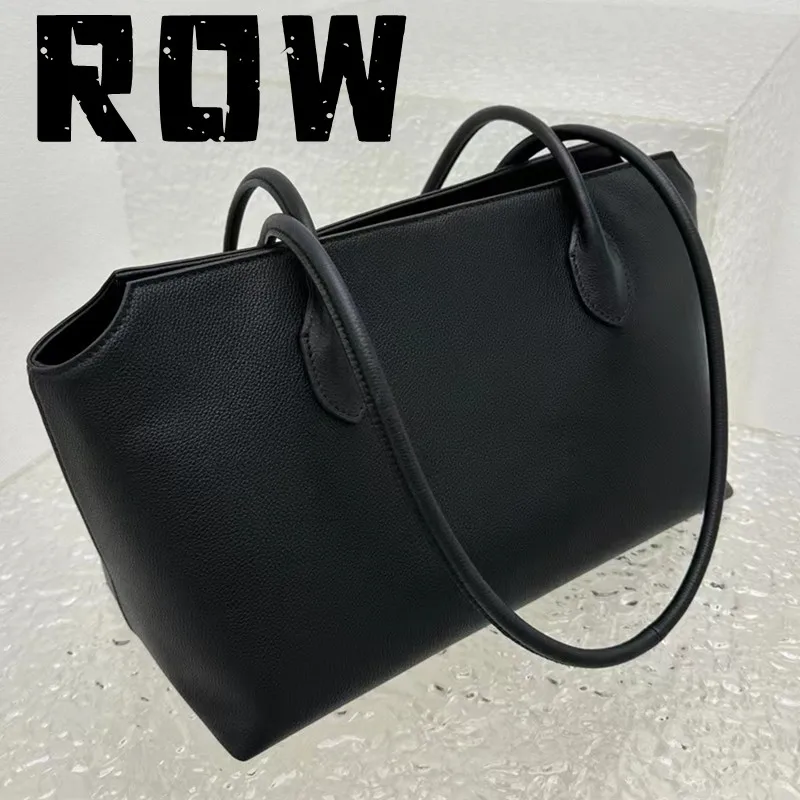 ROW 2023 Women's Classic Black Tote Underarm Bag Commuter Leisure Simple Large Capacity Cowhide Inner Lining