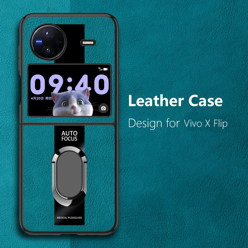

Luxury Leather Case for vivo X Flip Xflip V2256A Plexiglass Car Magnetic Ring Holder Armor Shockproof Hard Phone Cover vivoXFlip