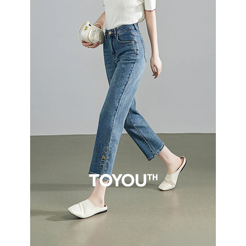 

TOYOUTH Women Jeans 2024 Summer New Embroidery High Waisted Smoke Pipe Cropped Pants