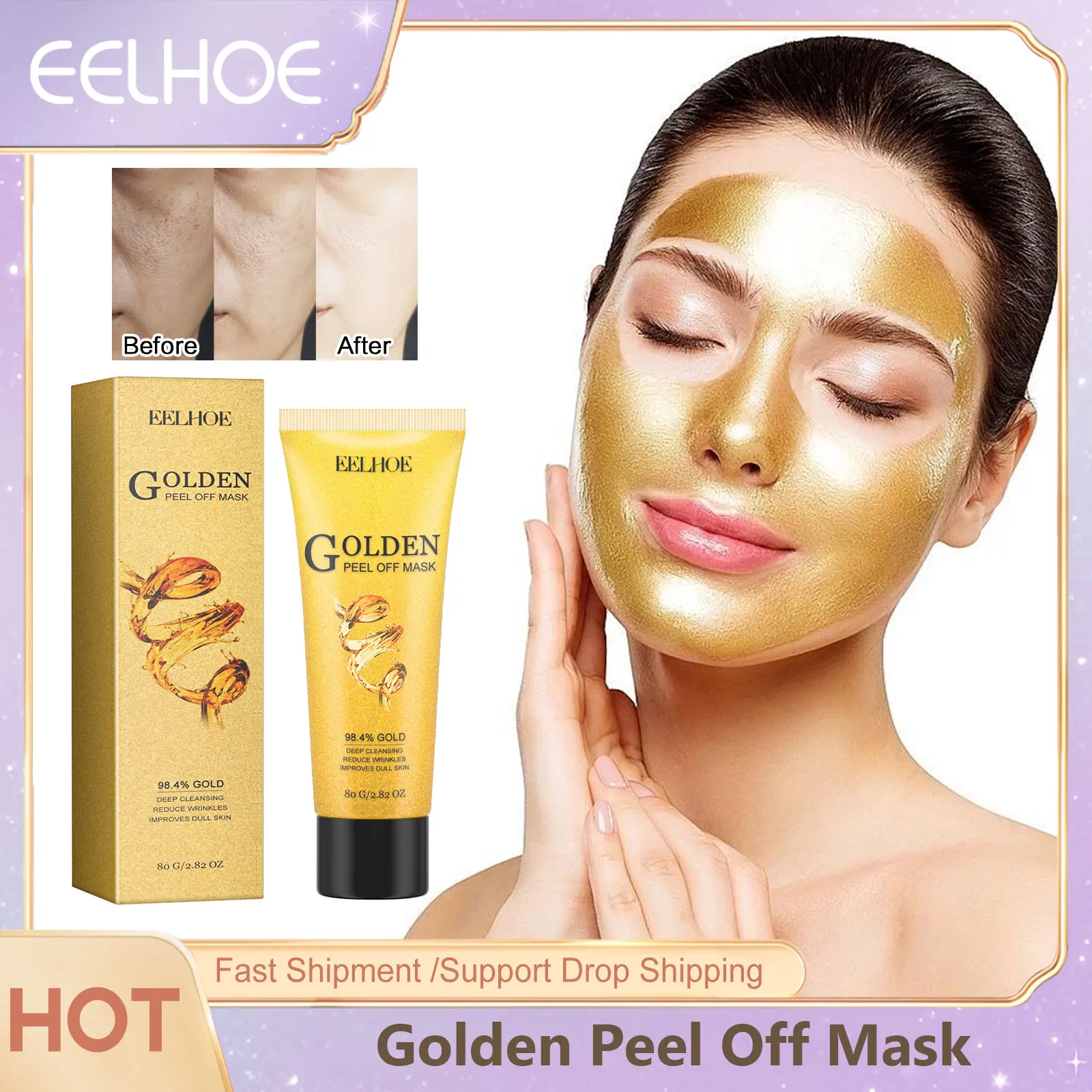 

24K Golden Facial Peel Off Mask Cleansing Exfoliating Treatment Removal Blackheads Moisturizing Shrink Pores Whitening Face Skin