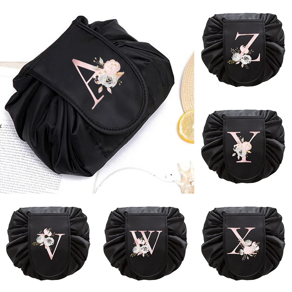 

Pink Flower Letter Lazy Cosmetic Storage Bag Magic Cosmetics Pouch Folding Makeup Bag Portable Travel Wash Bag Women Organizer