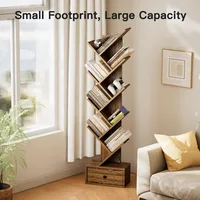 Pipishell Tree Bookshelf with Drawer, 8-Tier Vertical Bookshelf, Modern Bookcase, Book Shelf Organizer for Living Room, Bedroom 4