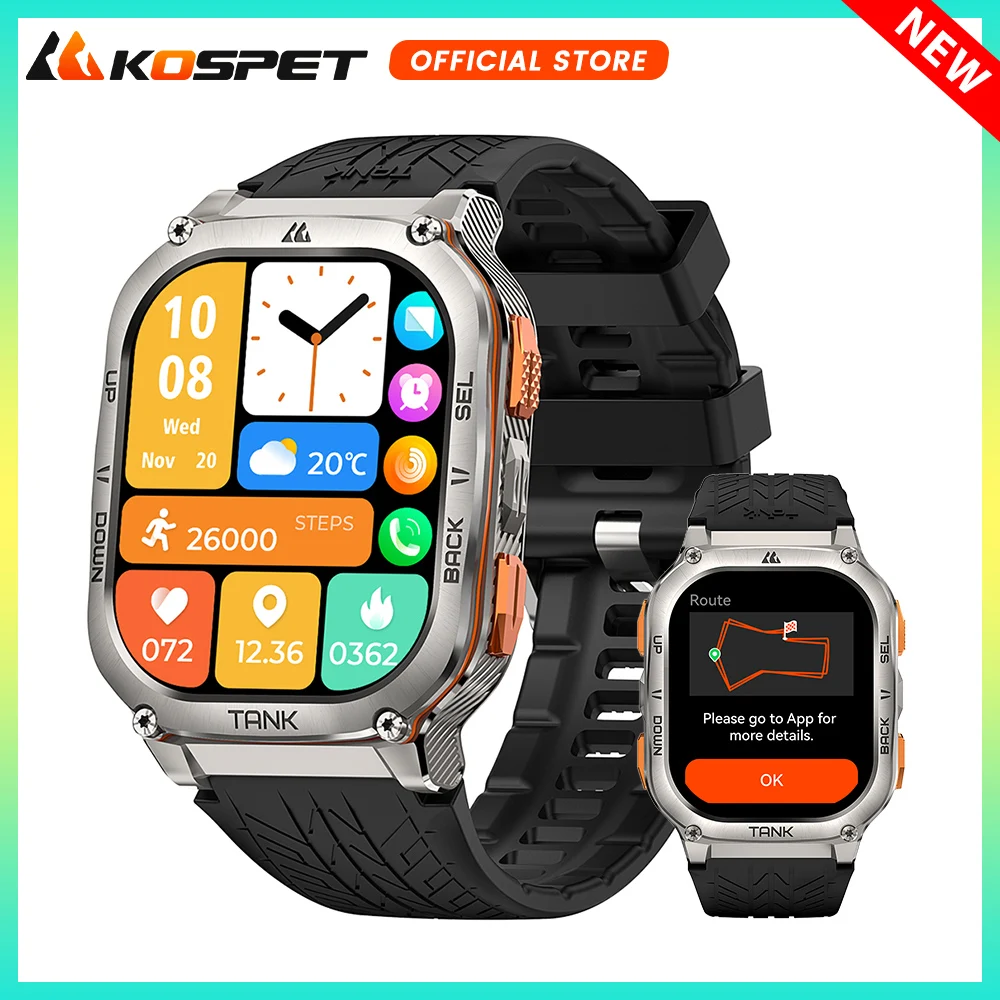 남성용 오리지널 KOSPET 탱크 M3 울트라 GPS 스마트 워치, 방수 디지털 피트니스 AMOLED AOD 블루투스 워치, 480mAh