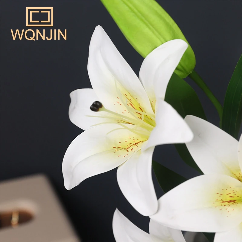 1PC, 고품질 3D 인쇄, 4 헤드 촉각 백합 인공 꽃 웨딩 호텔 장식, 백합 시뮬레이션 꽃 결혼식
