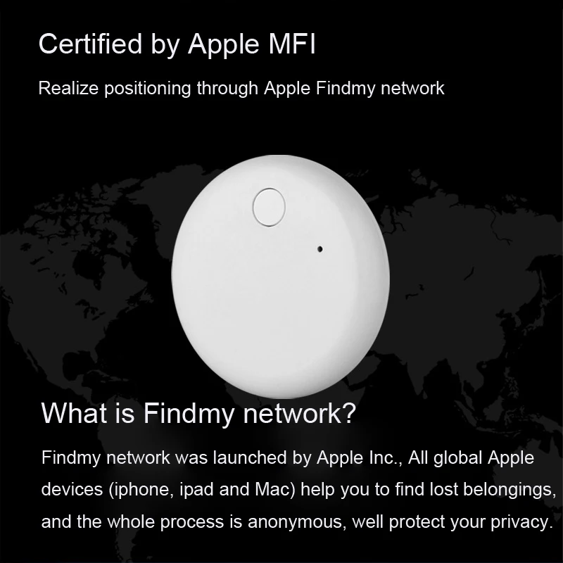 Keychain Pet Tracker for iphone ipad Apple Find My Network Certification Cat Dog Elderly 8-9 Months Standby IPX7 Waterproof GPS