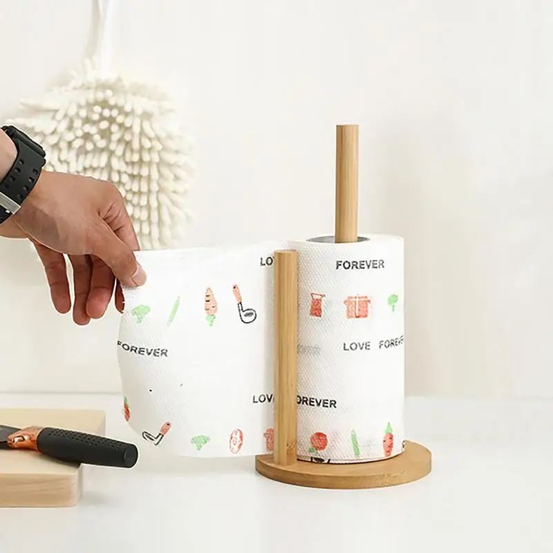 Wood Paper Towel Holder Kitchen Roll Paper Towel Holder Bathroom Tissue Vertical Stand Anti-Skid Base Storage
