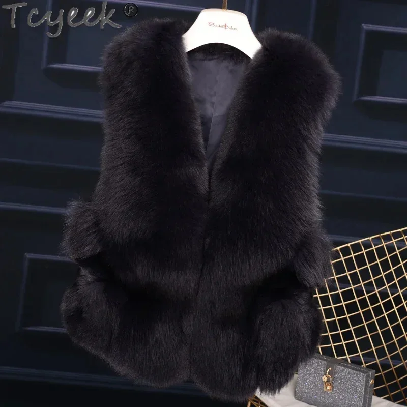 Real Tcyeek Mink Fur Vest Natural Coat Women 2024 V-Neck Sleeveless Top New in Outerwear Winter Women's Jacket Short