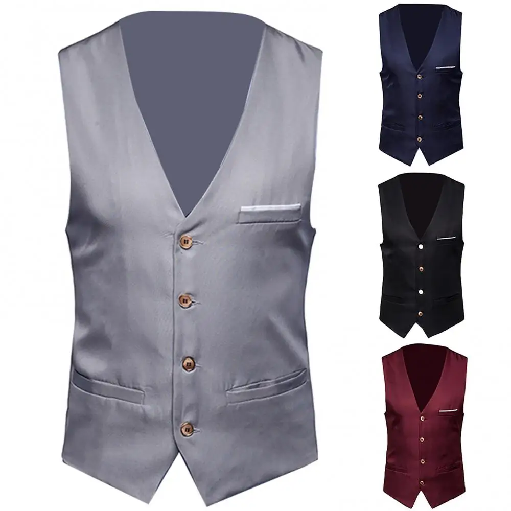 2020 New Men's Classic Formal Business Plus Size Men Solid Color Suit Vest Single Breasted Business Waistcoat Waistcoat 4