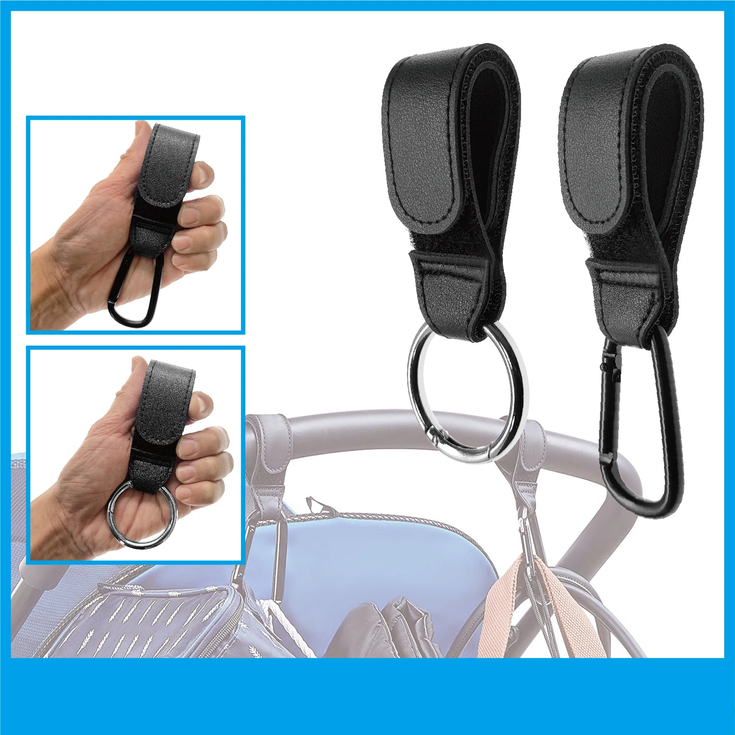 Baby High Quality Leather Hook Ring Type Hook Rotatable Velcro Cart Organizer Pram Hook Stroller Accessories baby stroller accessories set