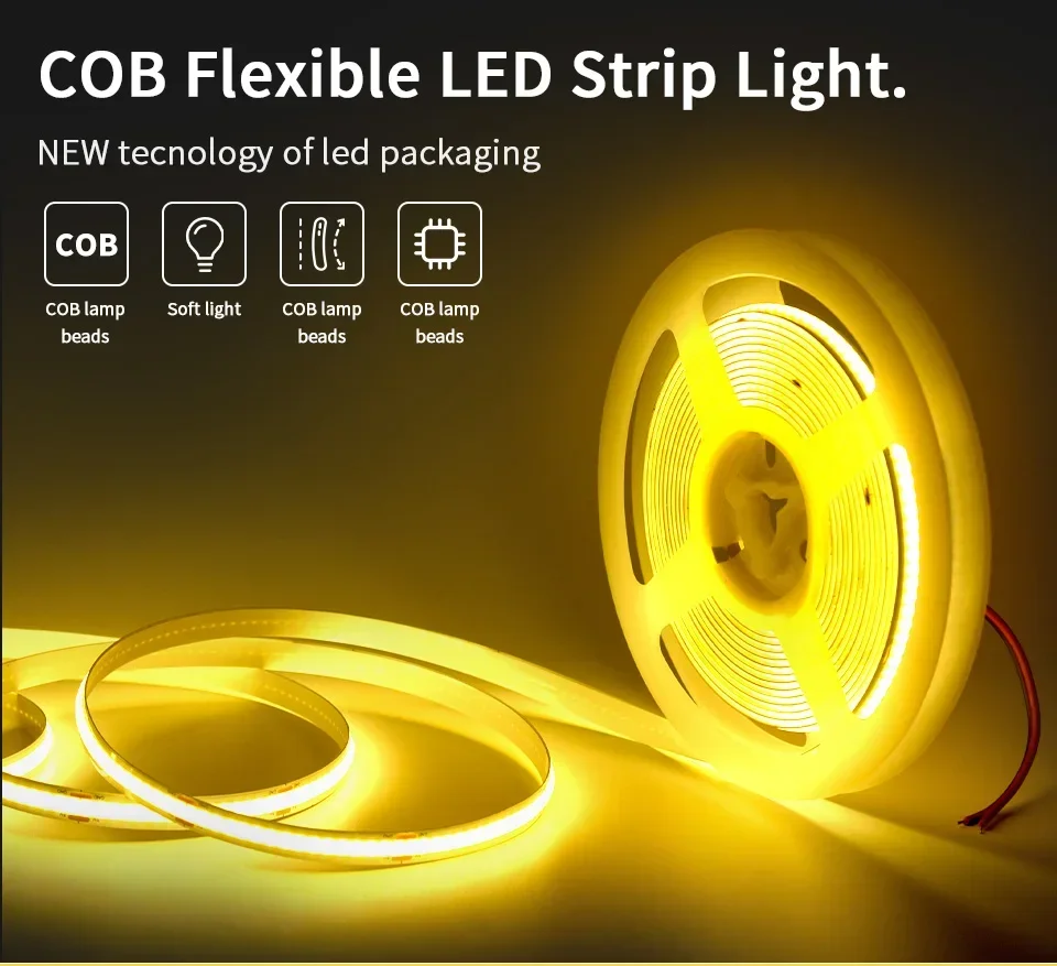 Description Picture 3 of itemDimmable FOB COB Led Strip Light DC12V 24V 320LEDs Flexible FCOB Led Tape Ribbon with DC Connector 1-10M Linear Kitchen Bedroom