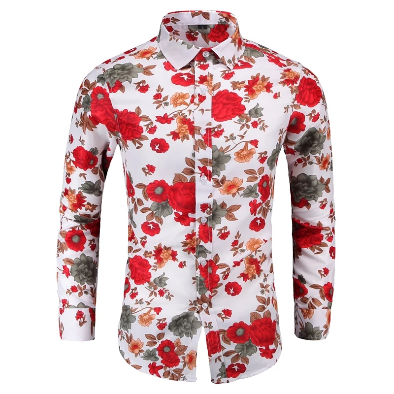 

Мужская приталенная рубашка с длинным рукавом, Повседневная рубашка с цветочным принтом и отложным воротником, размеры до 7Xl, 2023