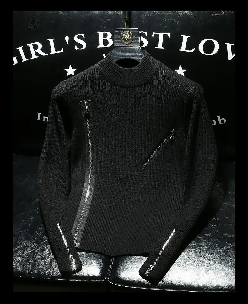 Men Sweater Autumn Winter New Arrival Zipper Solid Color Long Sleeve Fashion Trend Casual Versatile High Neck Knitted Top