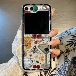 Retro Beaded Heart & Flower Pattern Folding Phone Case - Fashion Cocktail Fruit Design, Clear PC Cover - Samsung ZFlip 8 (Style 1)