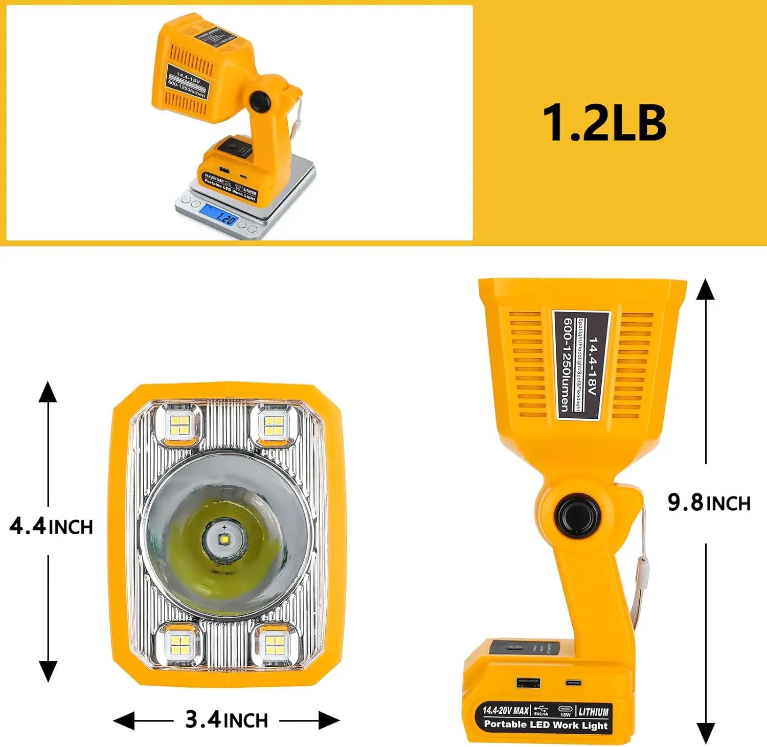 20V Max LED Flashlight Compatible Dewalt 20v Battery, 18W LED Work Light LED Bat