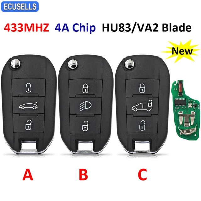 Ecusells Remote Autos chl üssel 433MHz 4a Chip für Peugeot Partner Experte  für Citroen Versand c3 c4 Kaktus hu83 va2 Klinge