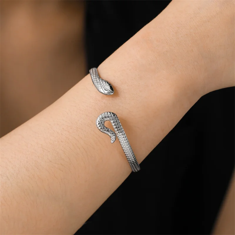 Snake Bangles for Women Men Luxury Stainless Steel Animal Snake Cuff Bracelets Adjustable Gothic Party Jewelry Gift Accessories 3