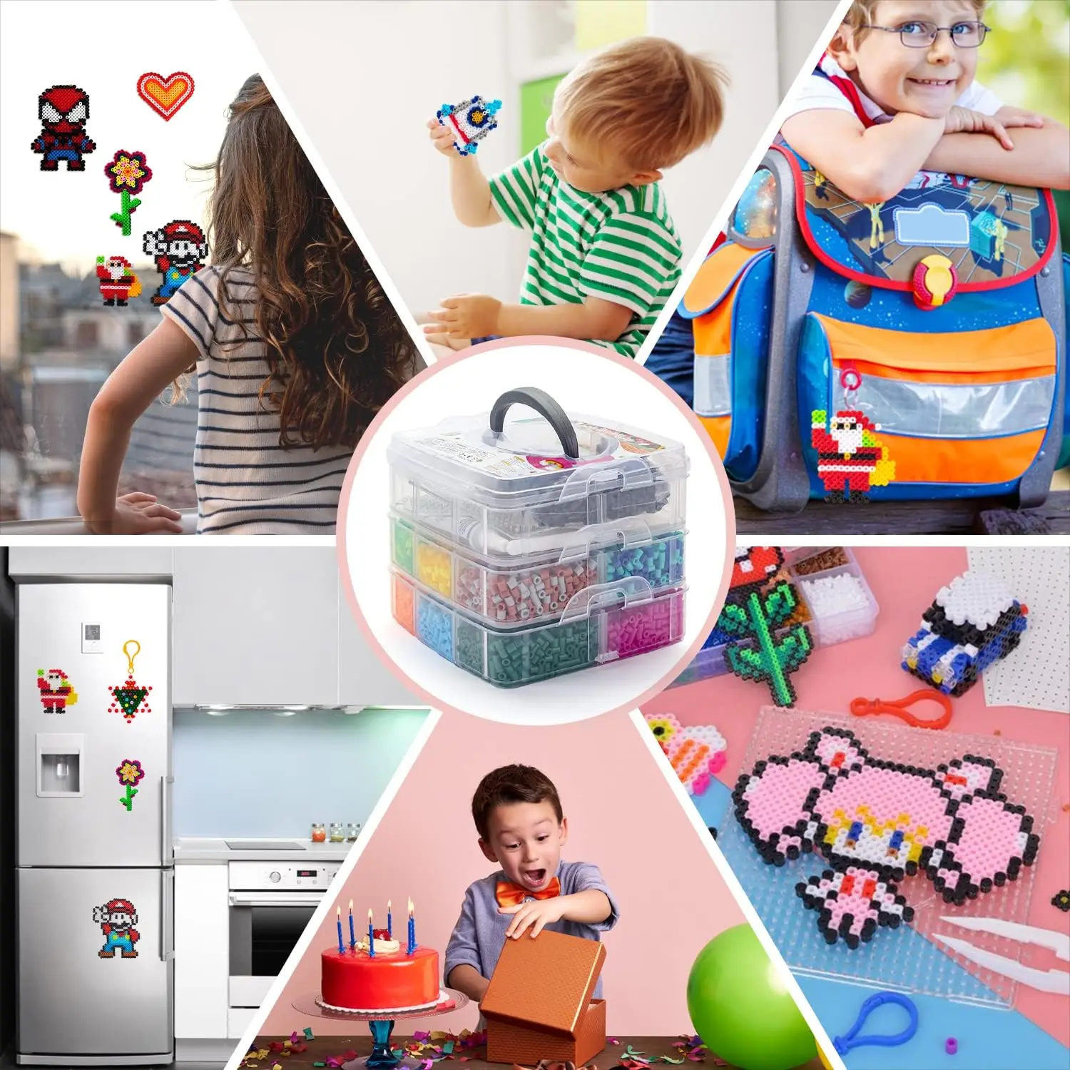 10000 Pcs Fuse Beads Craft Set, Creative DIY Kit with Storage Box, Pegboards, Ironing Paper Chain Accessories Colorful Crafts 6