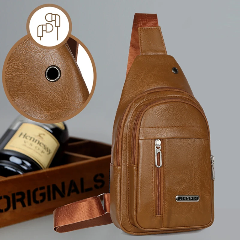 

New Genuine Leather Chest Bag Men Travel Crossbody Bag Business Black Chest Pack Casual Sling Bag Male Shoulder Messenger Bag