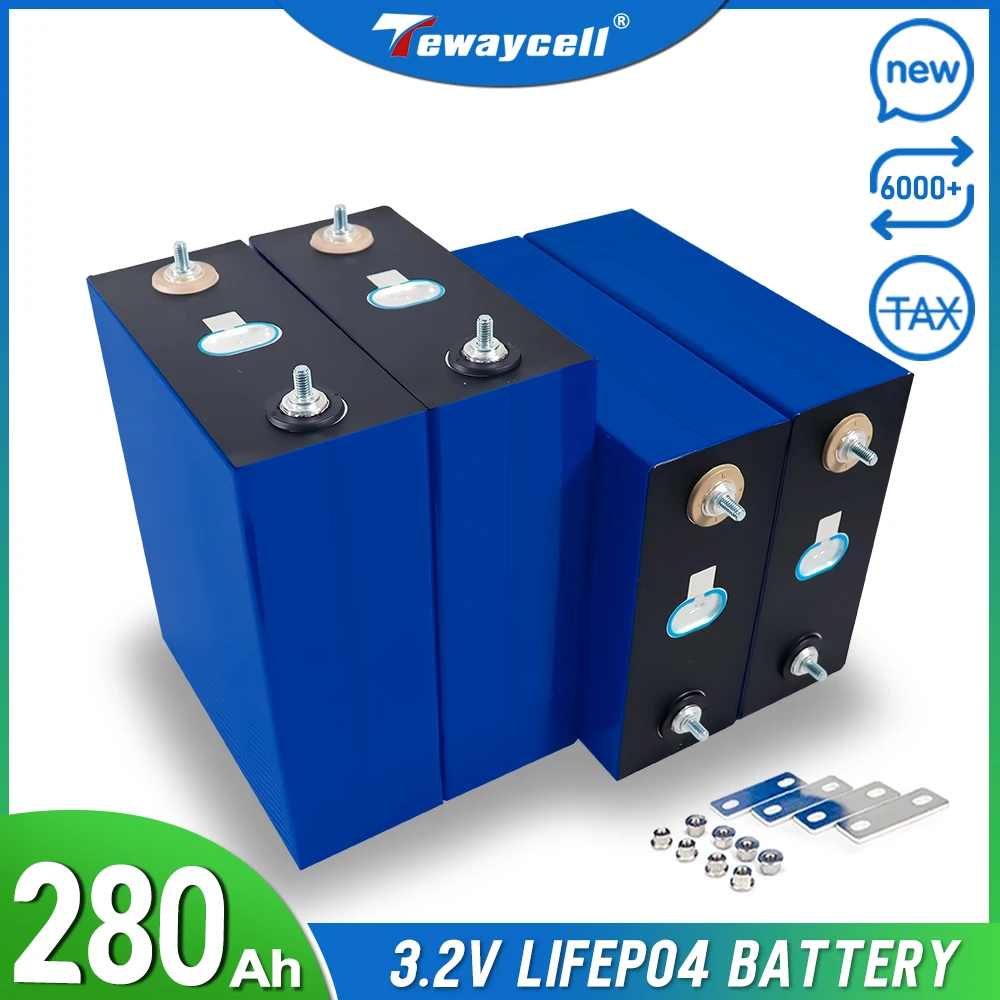 

Tewaycell Grade A 280Ah 3.2V Lifepo4 Rechargeable Battery 12V 24V 48V 6000 Cycles Lithium Iron Phospha DIY Solar EU US NO TAX