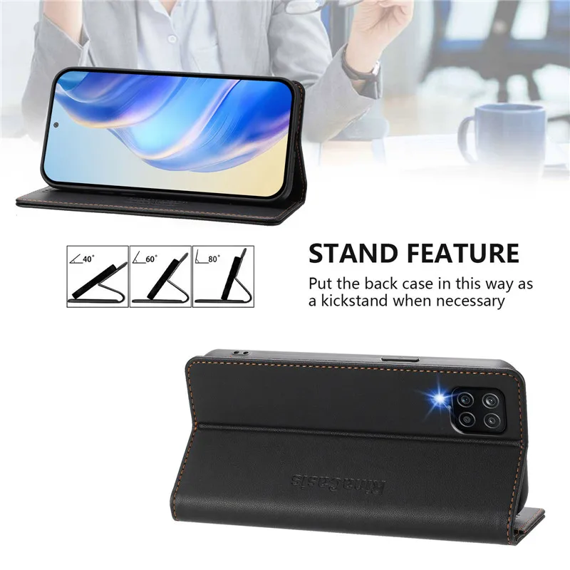 Luxury Anti-Theft Leather Flip Wallet Phone Cover - Solid Color Coque