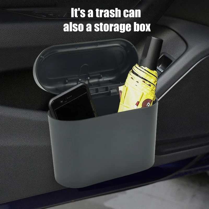 Hanging Car Trash Can with Lid Car Dustproof Trash Can ABS Home Office Multifunctional Storage Box Interior Accessories