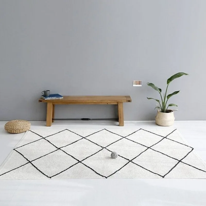 Living Room Carpet Moroccan Nordic Diamond Black White Lines Bedroom Bedside Rug Modern Simple Coffee Table Floor Mat Ковер 양탄자