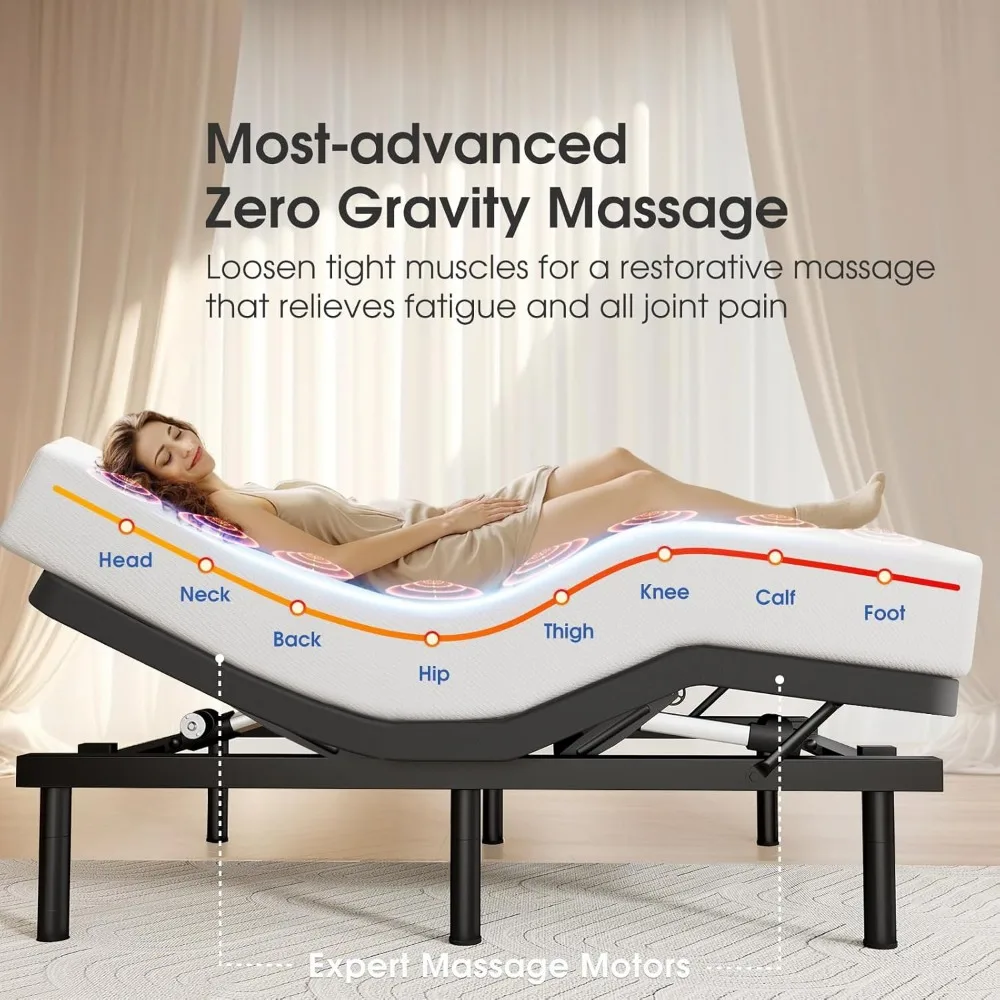 Adjustable Bed Frame Base Queen, Ergonomic Bed Improve Sleep Quality- Zero Gravity Massage Remote with Memory- USB Ports, 4