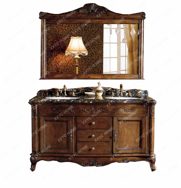 

Solid Wood Bathroom Cabinet Oak Bathroom Cabinet Marble Basin Cabinet Combination Floor American Washstand Washbasin