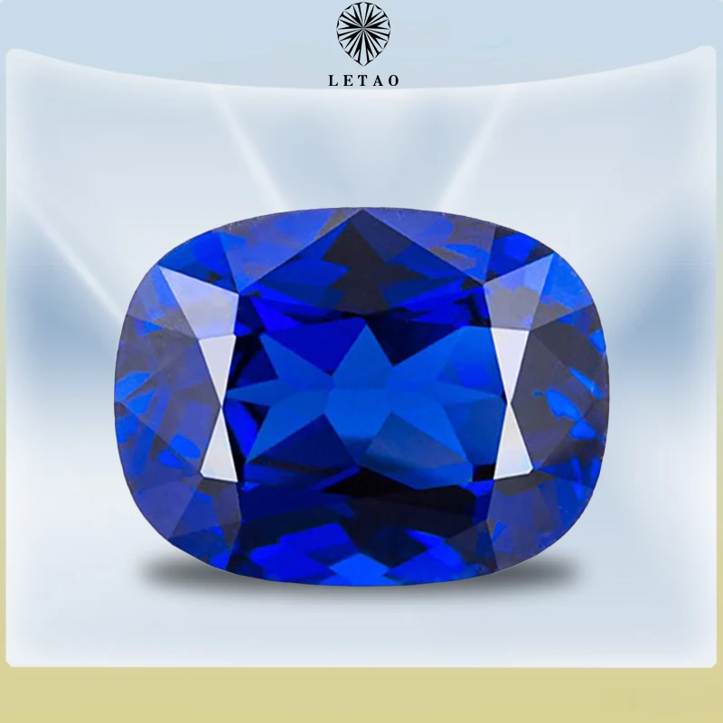 Lab Grown Sapphire Rectangle Cushion Shape Royal Blue Hand Cut Gemstone for DIY Charms Jewelry Making Selectable AGL Certificate