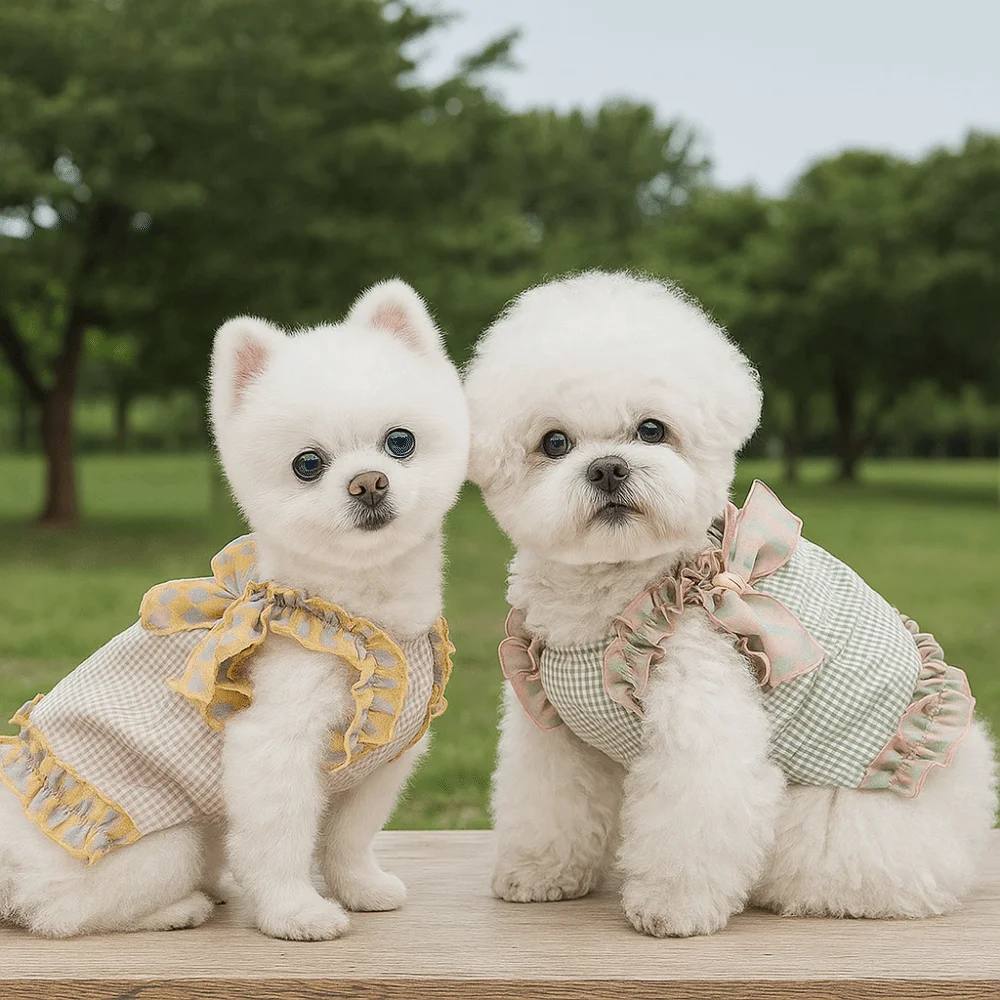 Pet Supplies Cute Pet Plaid Lace Vest Fashion Breathable Dog Clothes Soft Cat Dress for Puppy Kittens