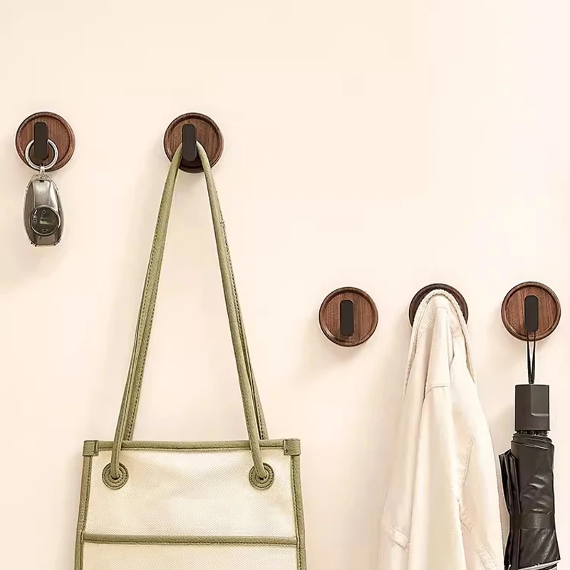 Self-adhesive Solid Wooden Hook Walnut Key Decorative Towel Holder Hook Door Hanger Wall Coat Rack Kitchen Bathroom Organizer