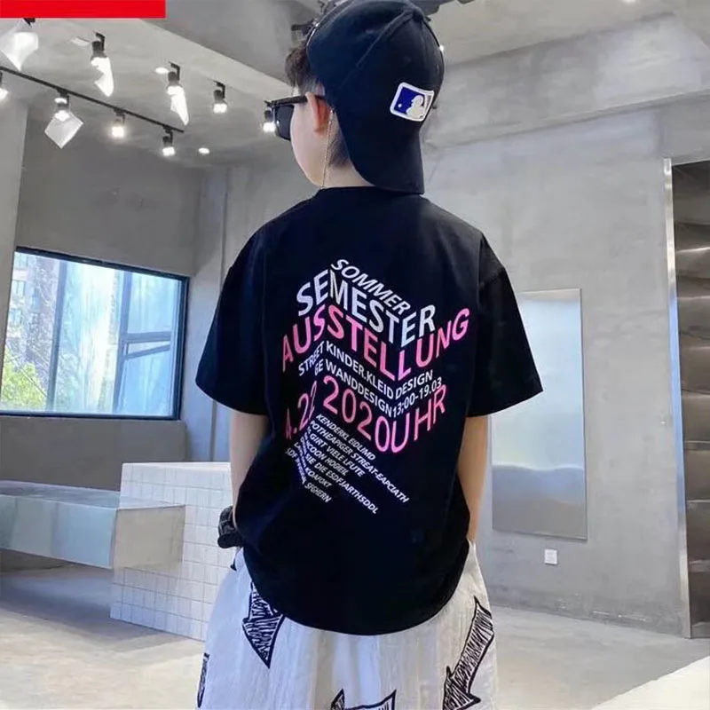 

Baby clothes 2022 summer new Fashion loose half-sleeved printed English t-shirt handsome short-sleeved boys clothing 110-160cm