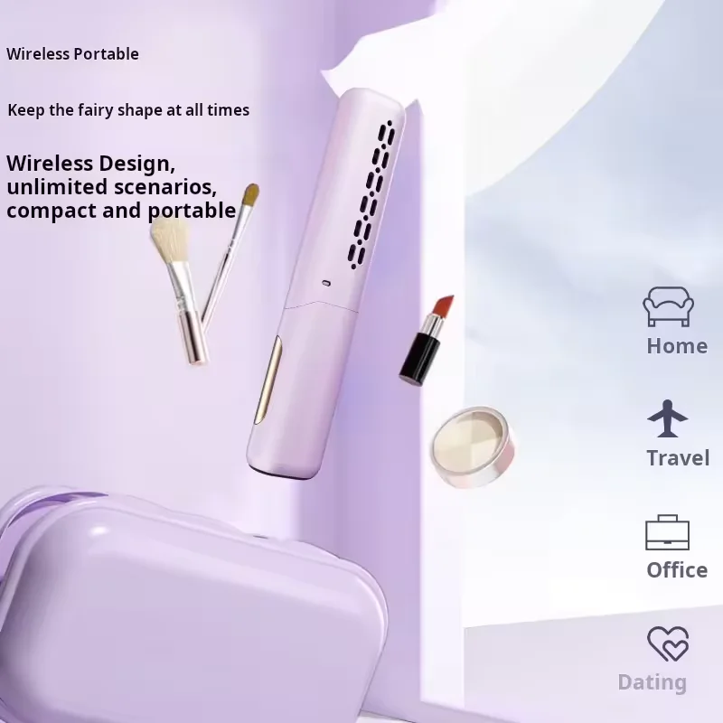 New Design Auto Power Off Fluffy Stylish Charging Anti-scald Fast Heat 2 in 1 Mini Wireless Portable Straight Comb Roller