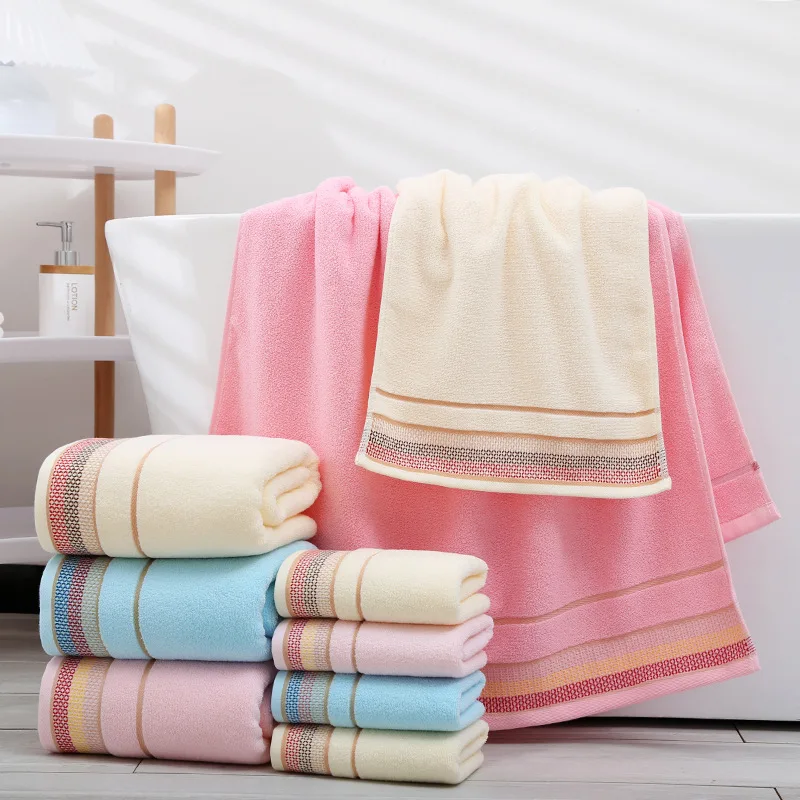 70X140CM-Adult-100-Cotton-Face-Towel-Bath-Towel-3PCS-Set-Rainbow-Net ...