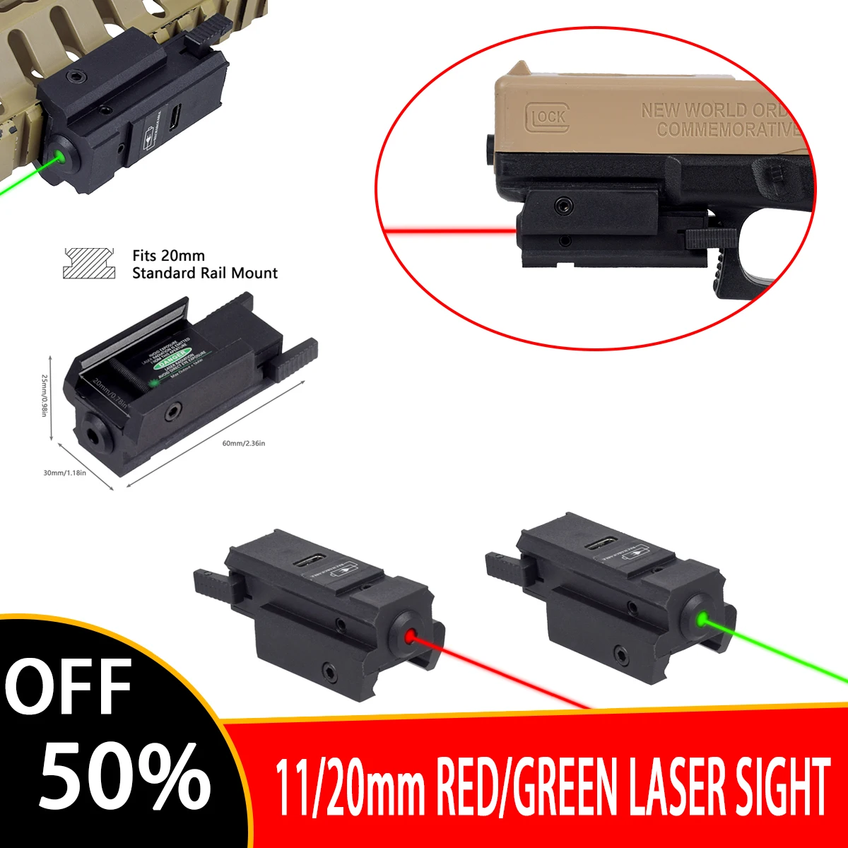 

Tactical USB Rechargeable Red Green Laser Sight Fit 11mm 20mm Picatinny Rail Airsoft Rifle Handgun Pistol Shooting Laser Pointer