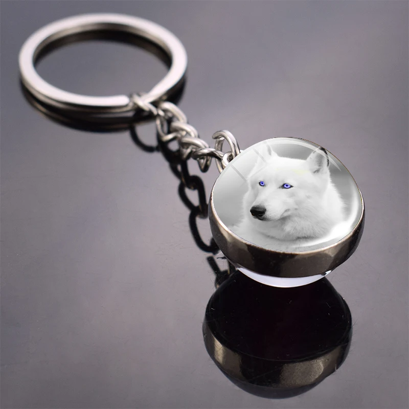Key Rings Key Chains Cat Keychain Animal Keychain Tiger Wolf Fox Lion Double Side Glass Ball Key Chain Black Cat Horse and Moon Key Ring Pendant Keyring