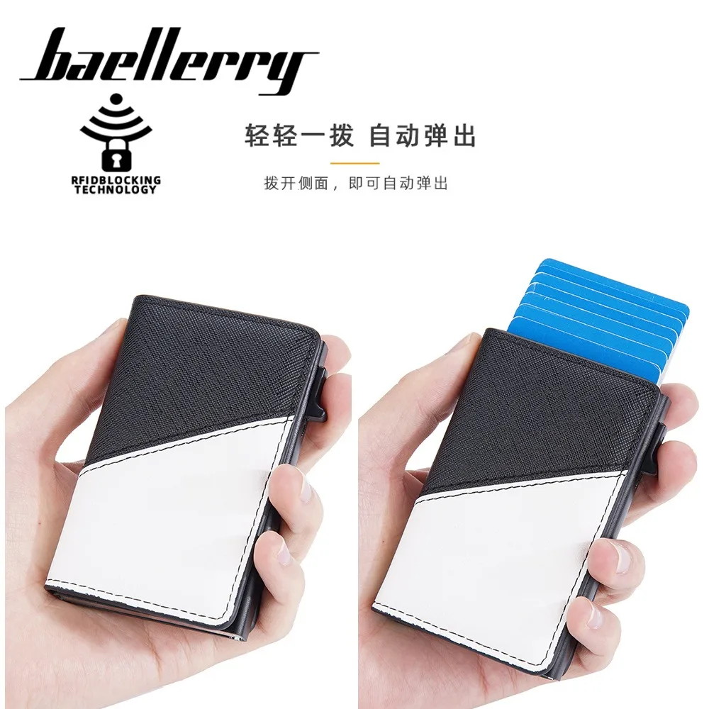 One-Touch Slide Out Card Wallet - RFId Blocking Leather Hybrid Auto Pop Tech for Men